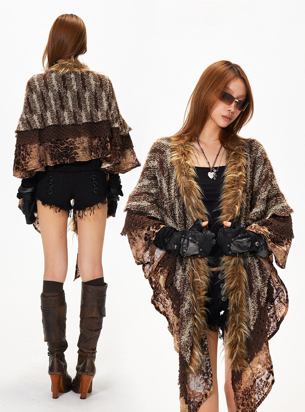 Desert Ritual Fur Trim Shawl
