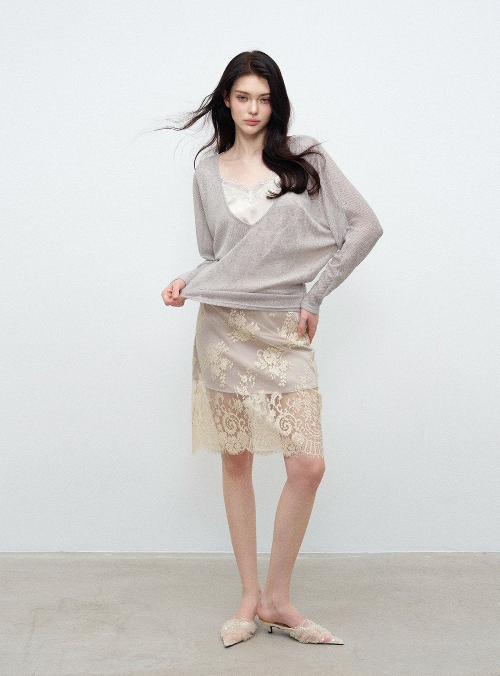 Sheer Layered Lace Knit Top