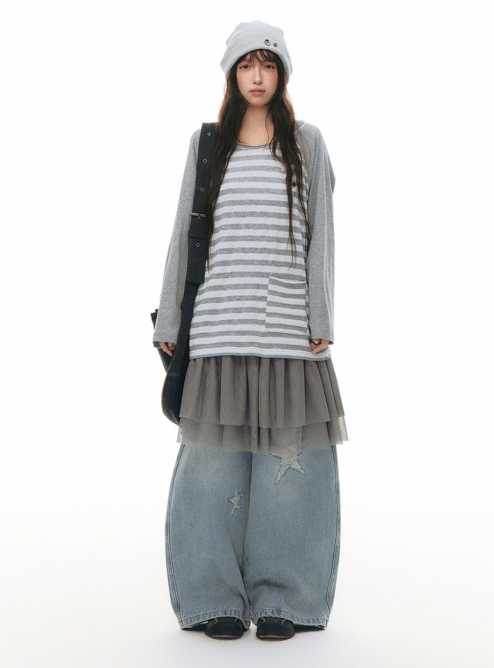 Ribbed Layered Tulle Dress (2color)
