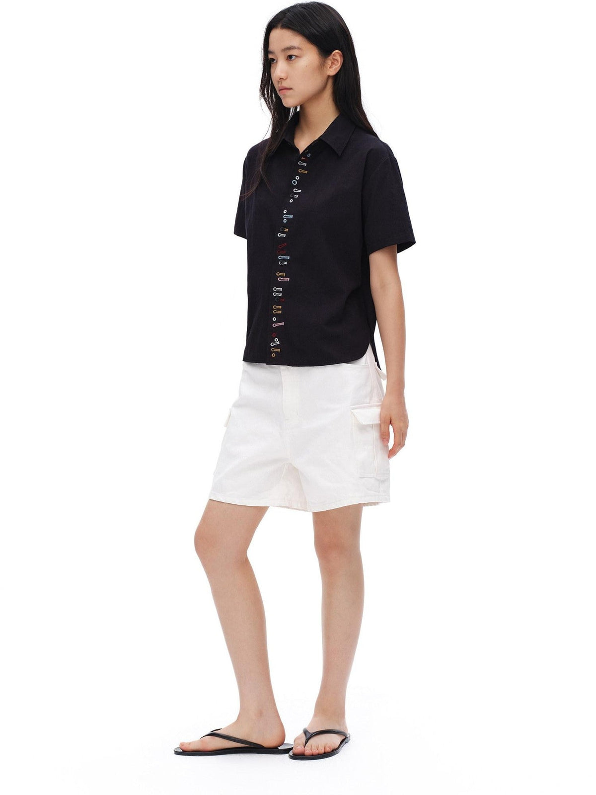 White Vintage Bermuda Cargo Button Fly Pocket Women'S Cotton Denim Shorts