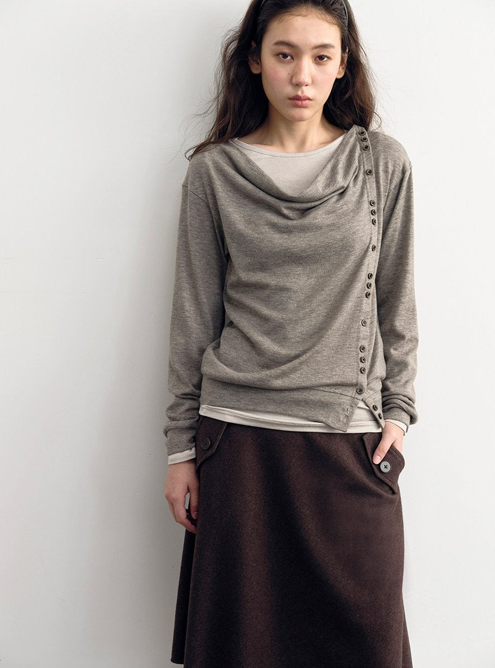 Asym Button Wrap Top