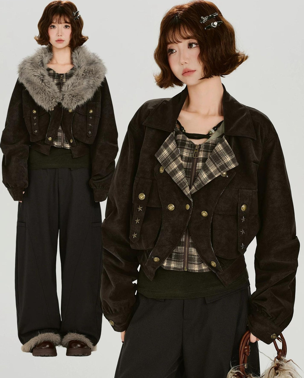 Girlyhalo |  RETRO FUR COLLAR COAT【ID:TN00015】
