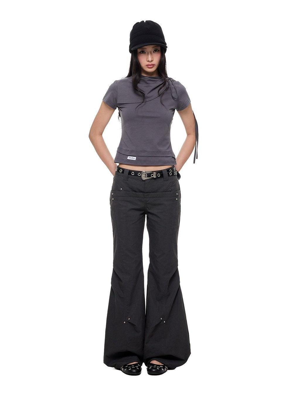 Rivet Panel Flare Pants