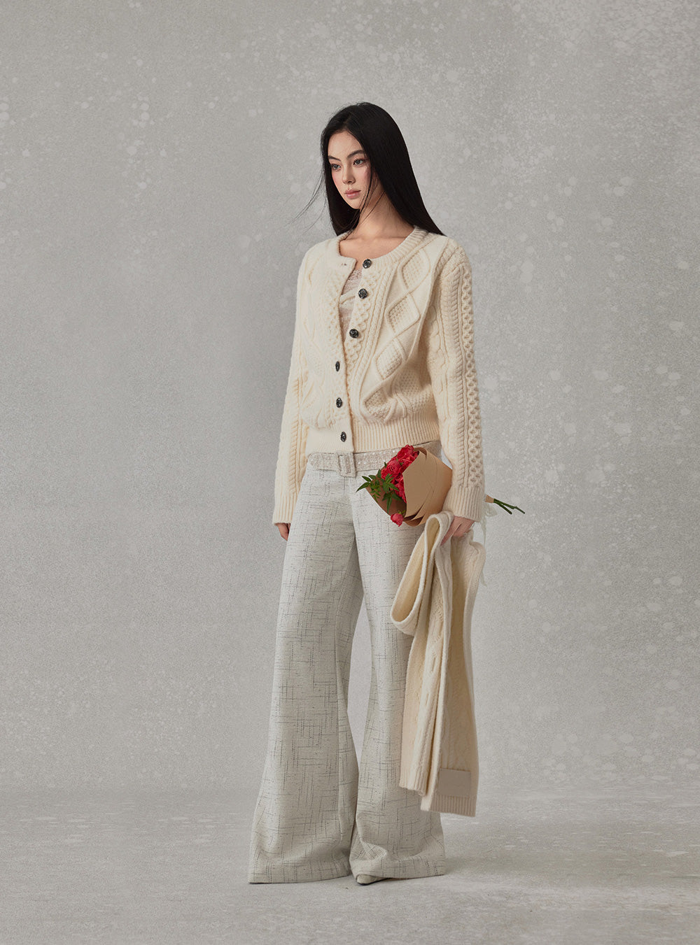 Ivory Cable Button Cardigan