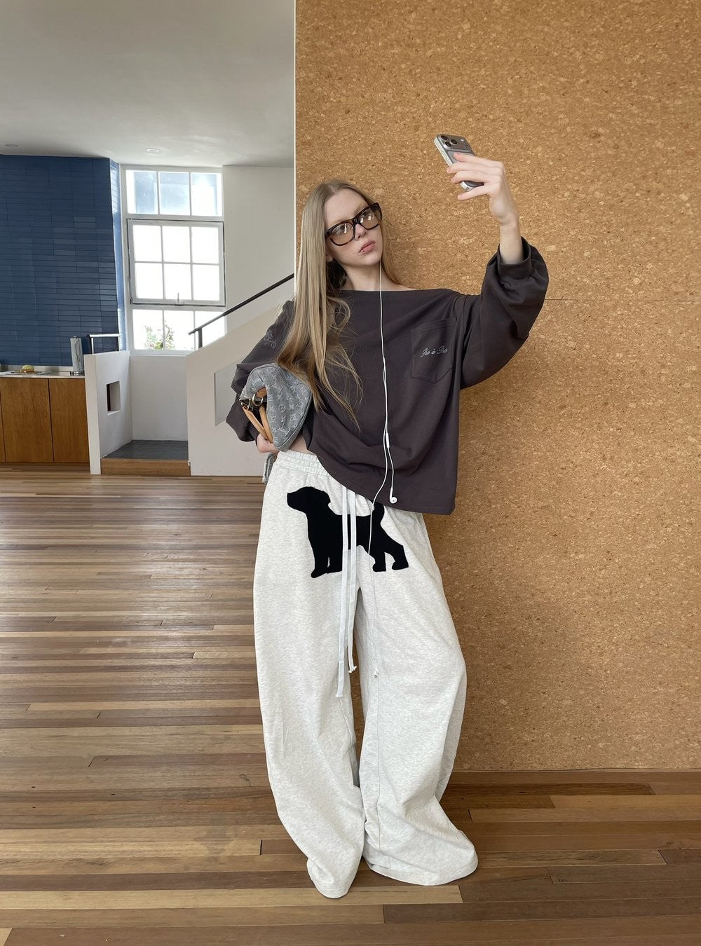 Wide Dog Applique Pants