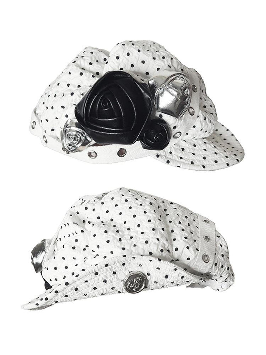 Handmade Bow Casual Short Brim Polka Dot Beret Women White Size M 56 Cm Hats