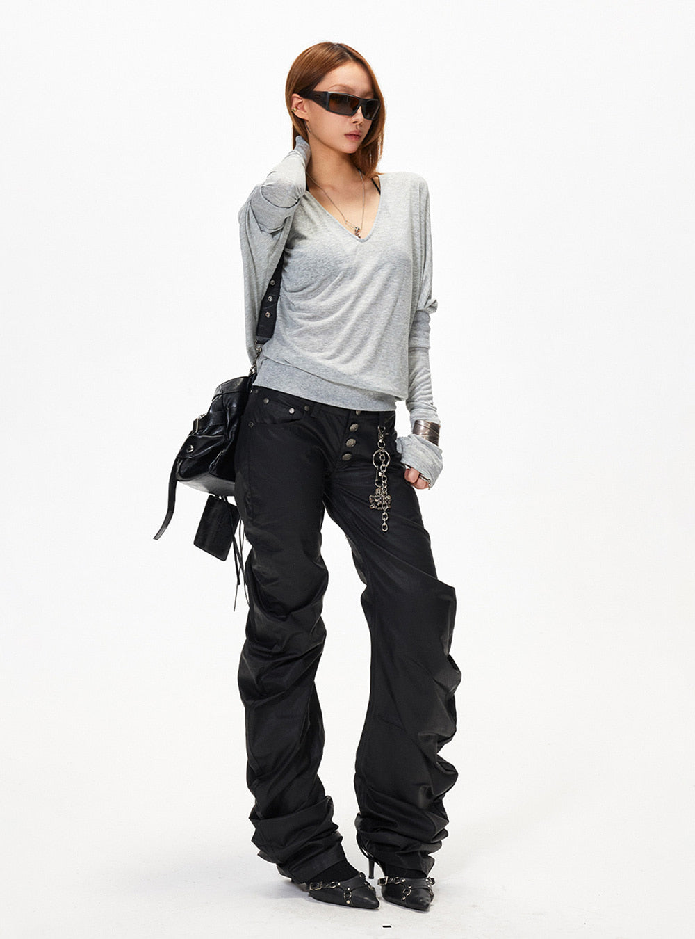 Gray Drift V-Neck Layer Top