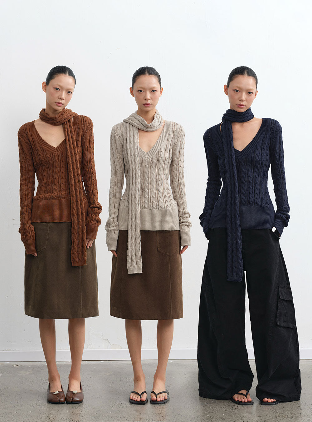 Retro V-Neck Cable Knit Sweater Top (3color)