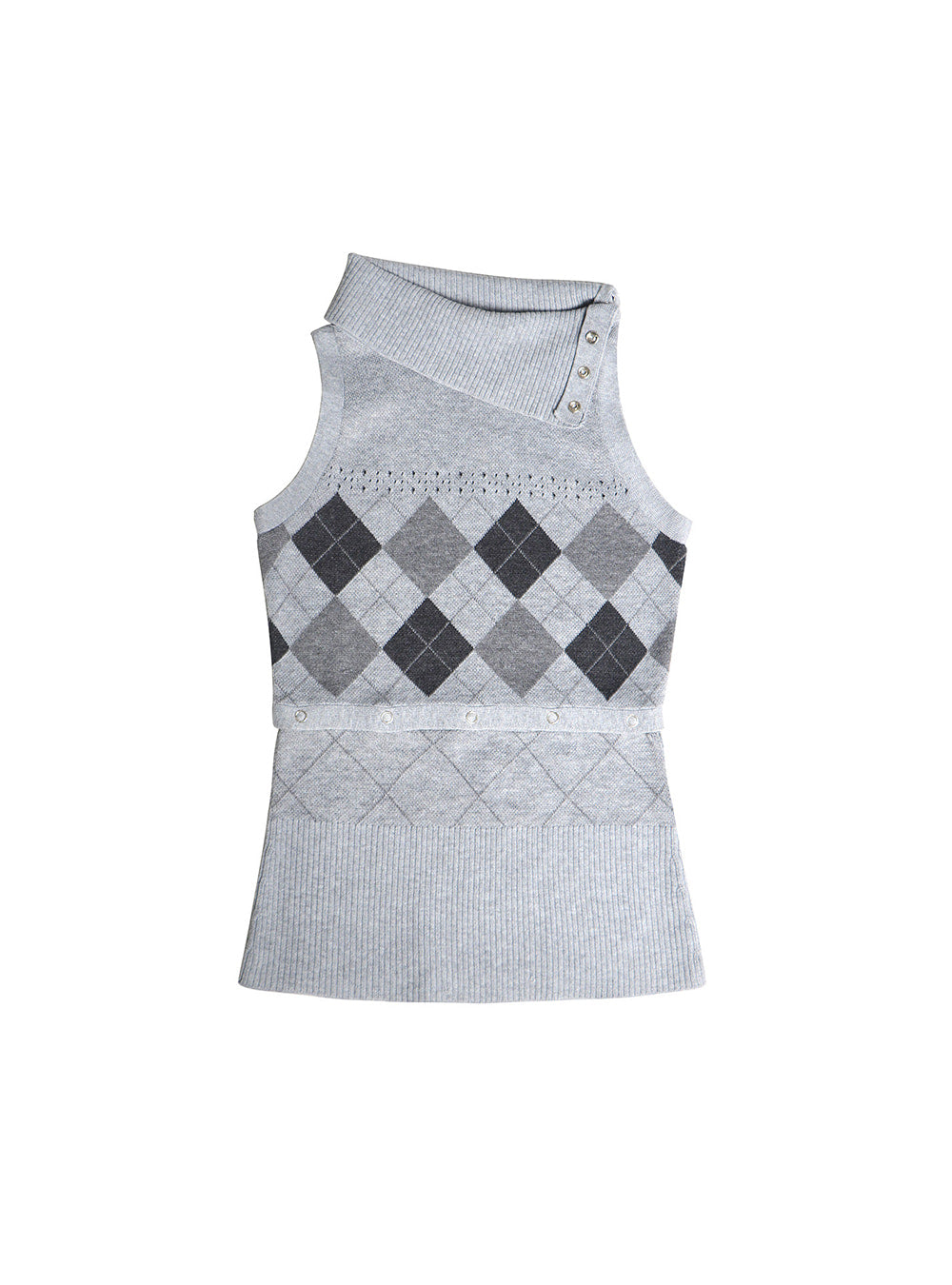 Ash Grey Argyle Layered Knit Top