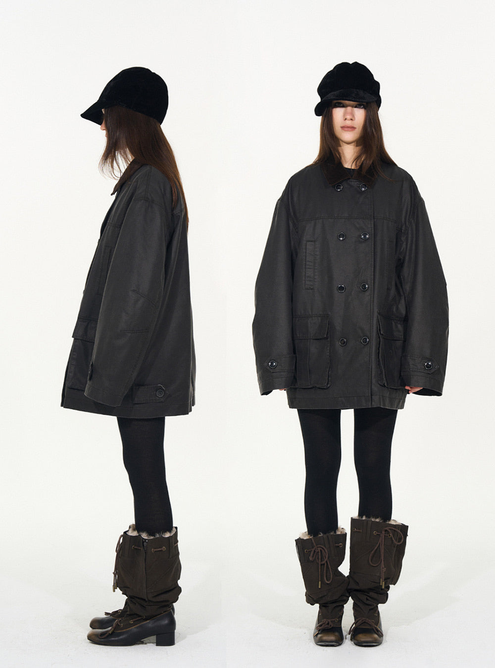 Black Wide Lapel Workwear Jacket