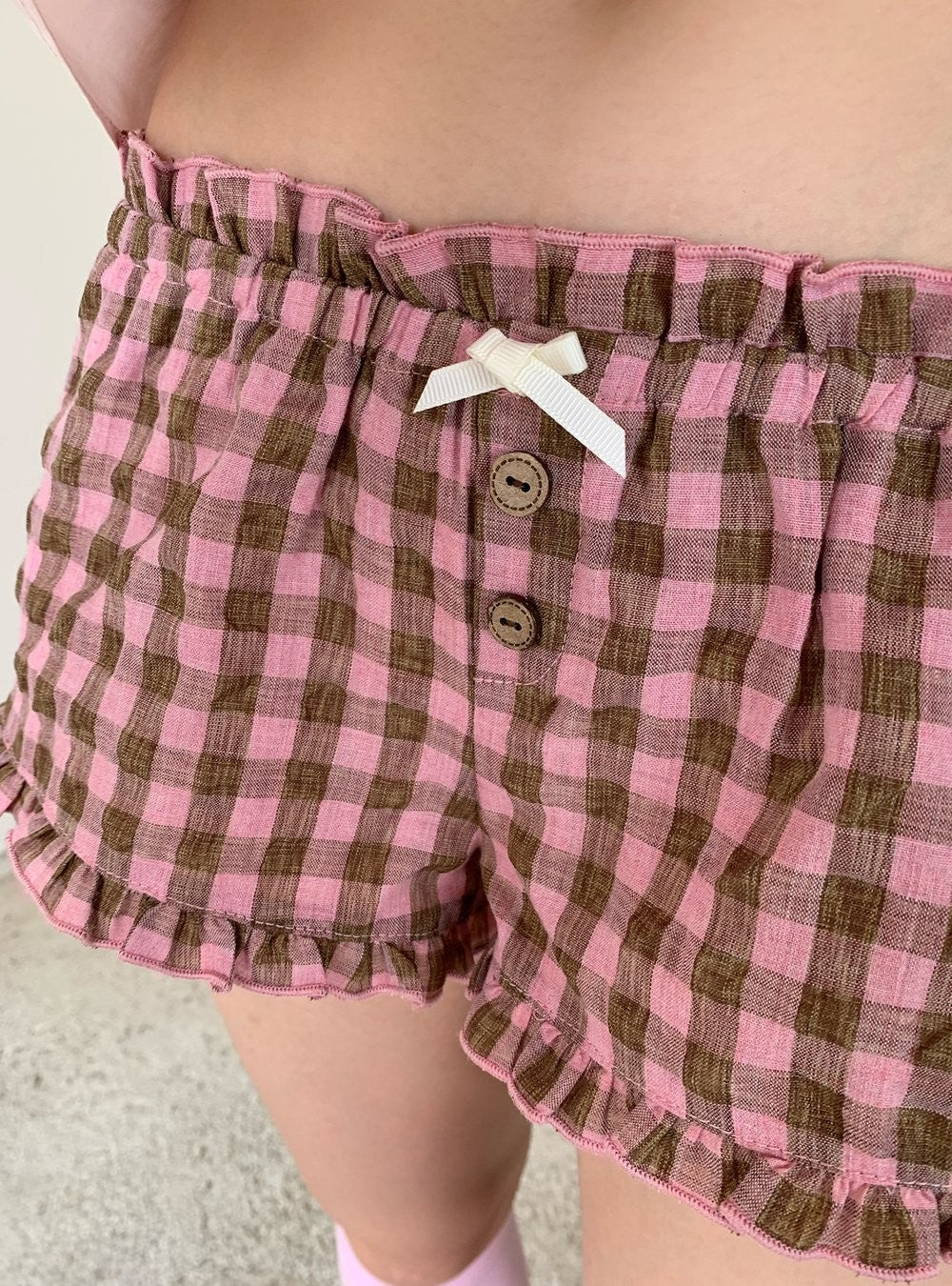Checkered Ruffle Hem Shorts