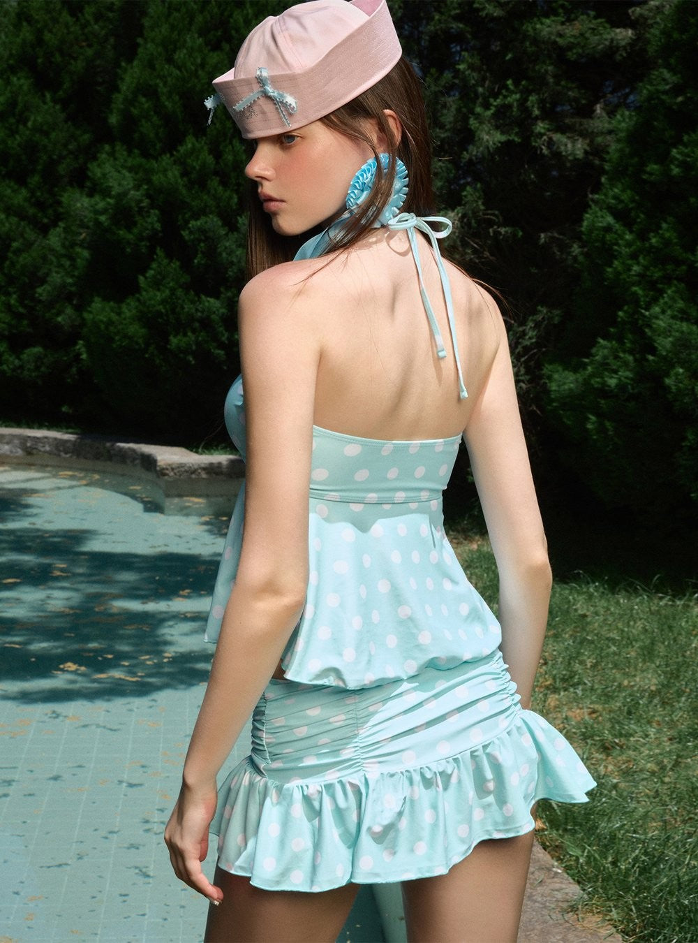 Mint Dot Cutout Halter Top