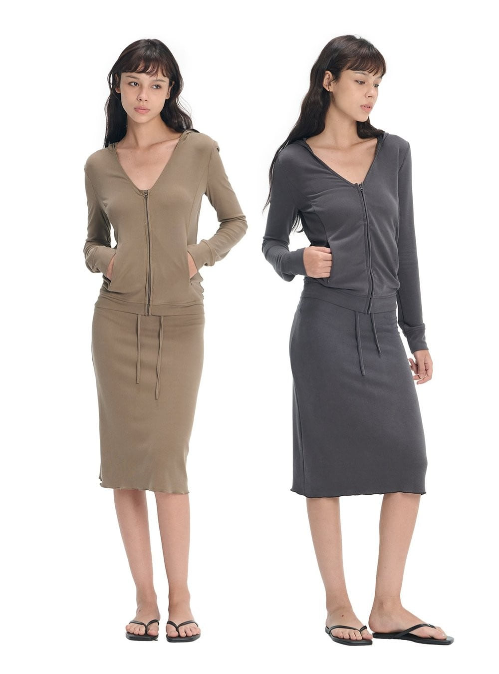 Softline Hooded Zip-Up & Midi Skirt (2color)