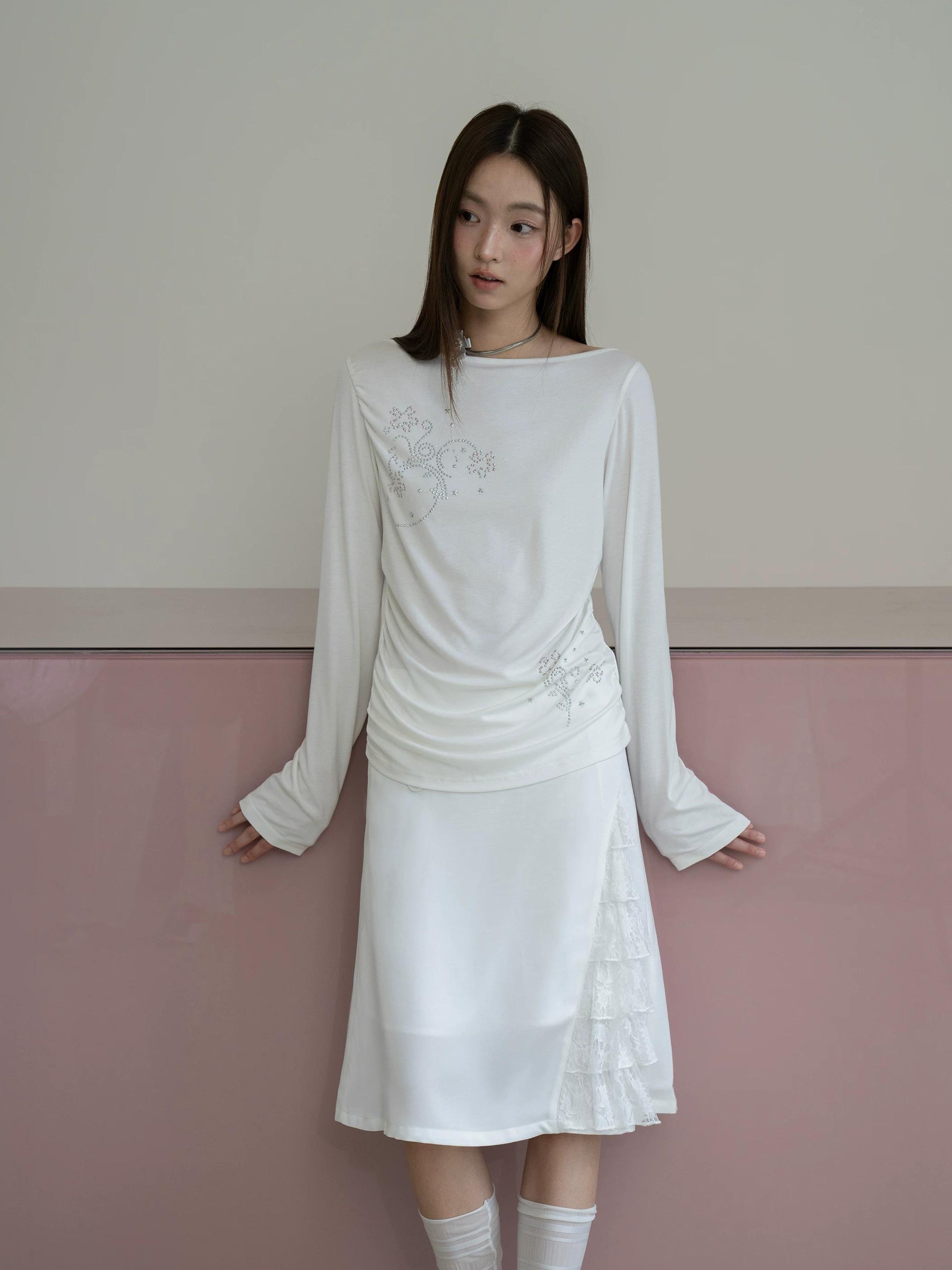 THELIGHT | PLEATED LYOCELL LONG SLEEVE TOP【ID:TN00123】