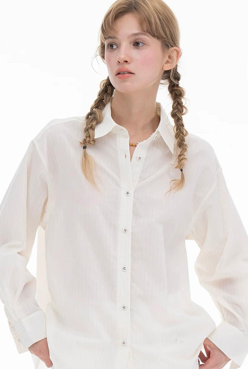 THELIGHT | SLEEK STRIPE DRILLED LONG SLEEVE SHIRT【ID:TN00113】