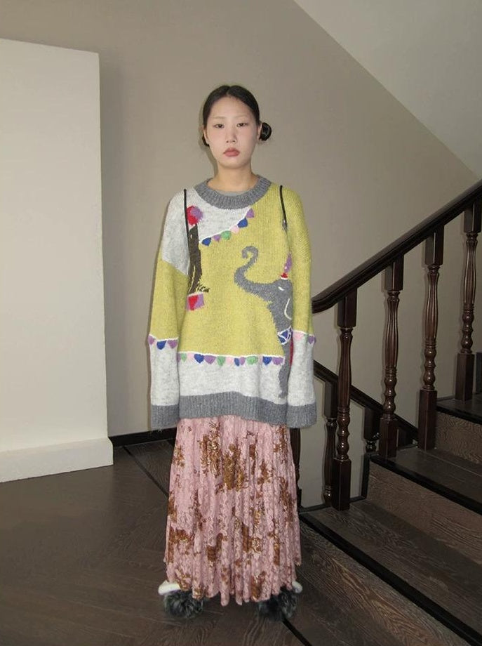 3months | RETRO FLOCKING PRINT SKIRT【ID:TN00047】