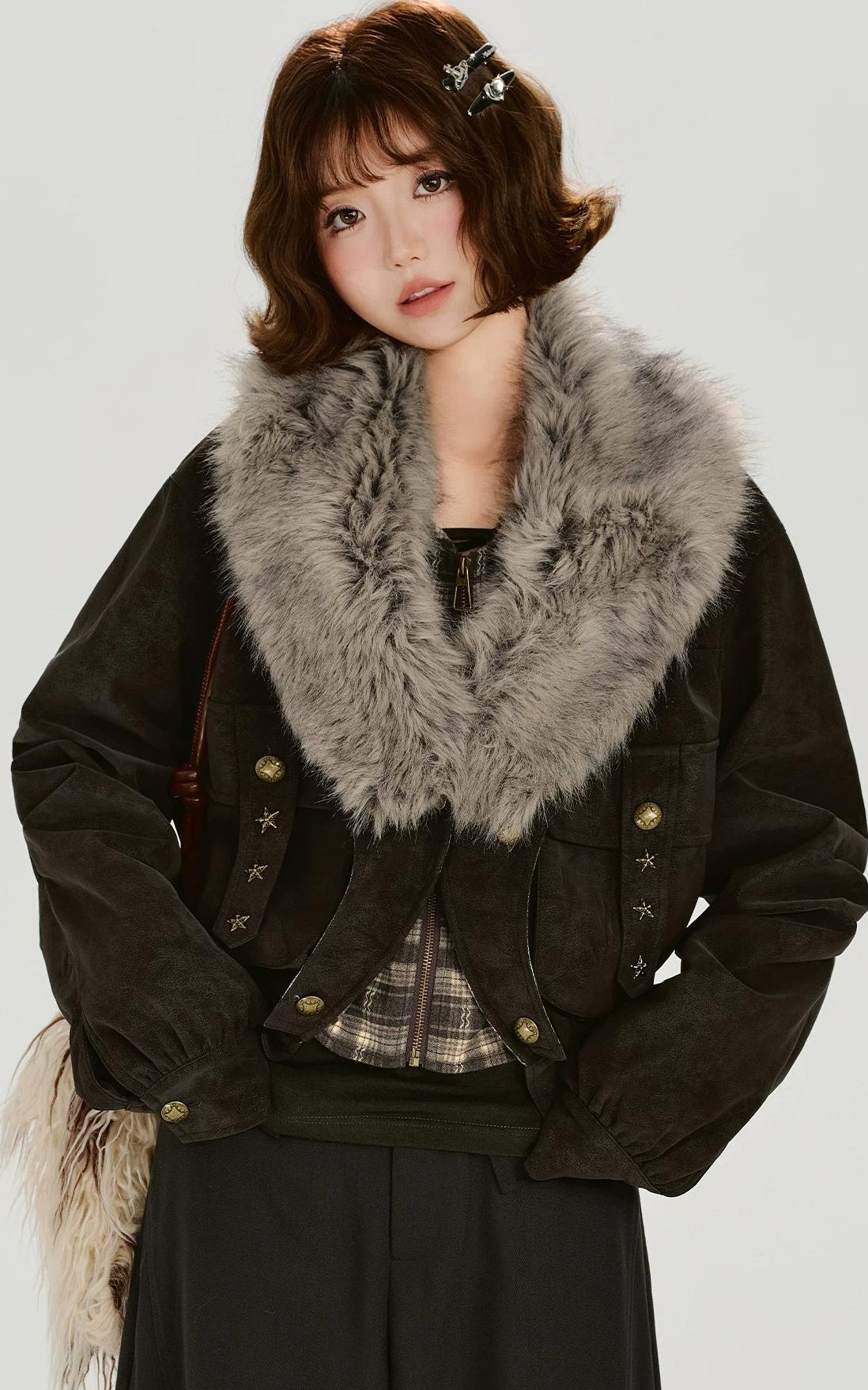 Girlyhalo |  RETRO FUR COLLAR COAT【ID:TN00015】