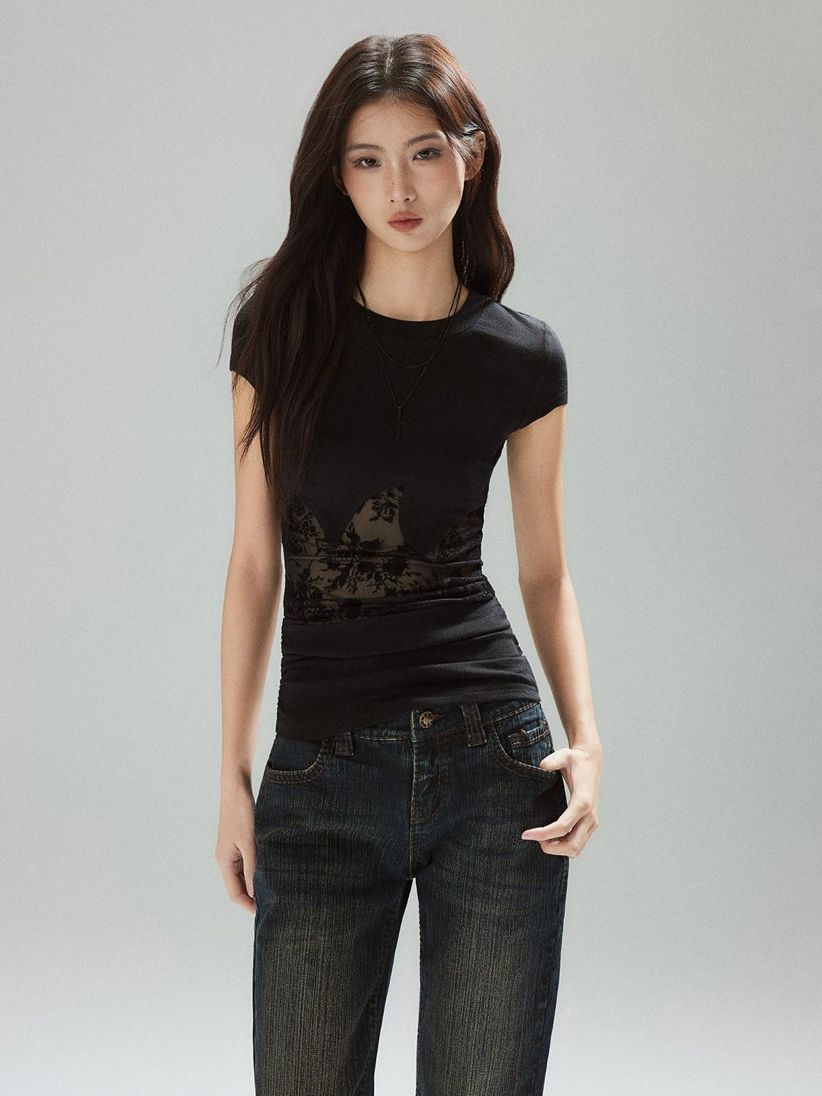 Lyocell Slim Street Patchwork For Women Round Neck Short Sleeve T-Shirts