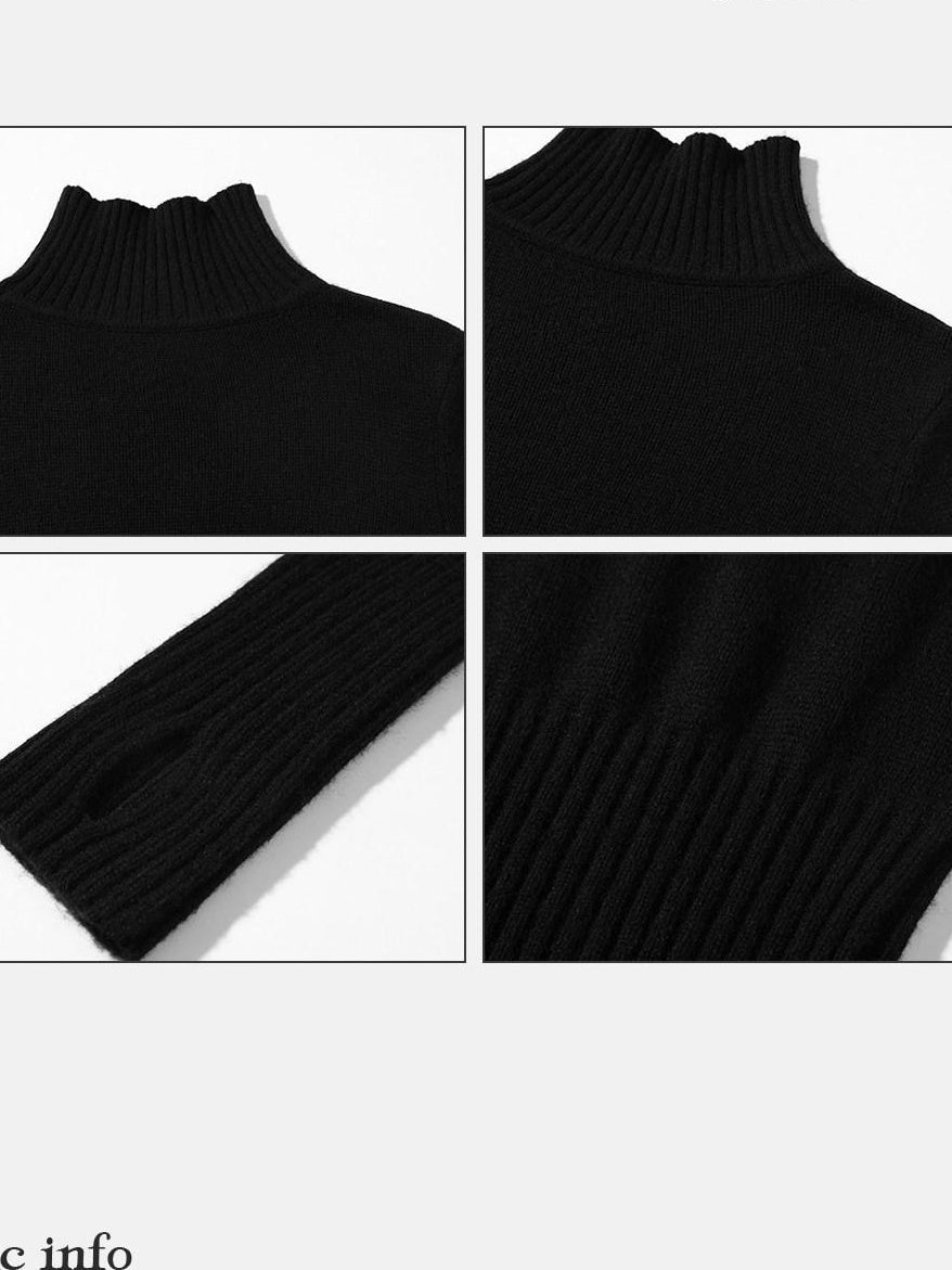 Soft Viscose Wool Blend Street Slim Patchwork Women High Neck Knit Sweaters