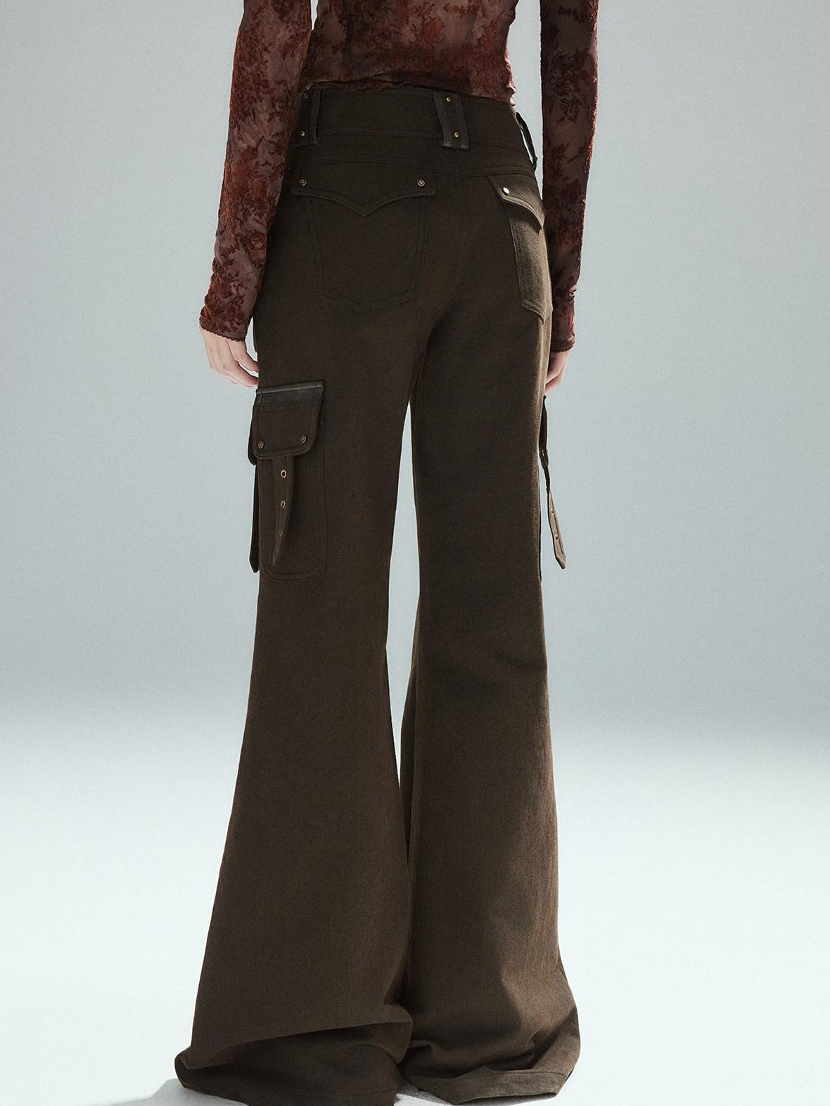 Slim Low Rise Cotton Flare Street Style Zipper Brown Women Cargo Pants