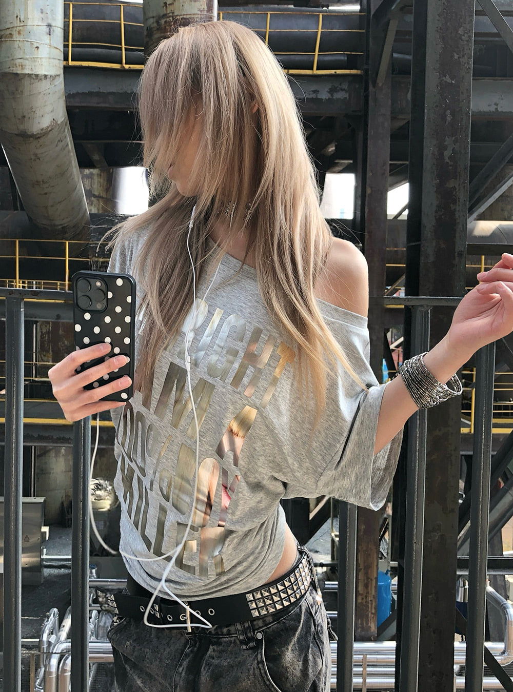 Molten Gold Off-Shoulder Drape Top