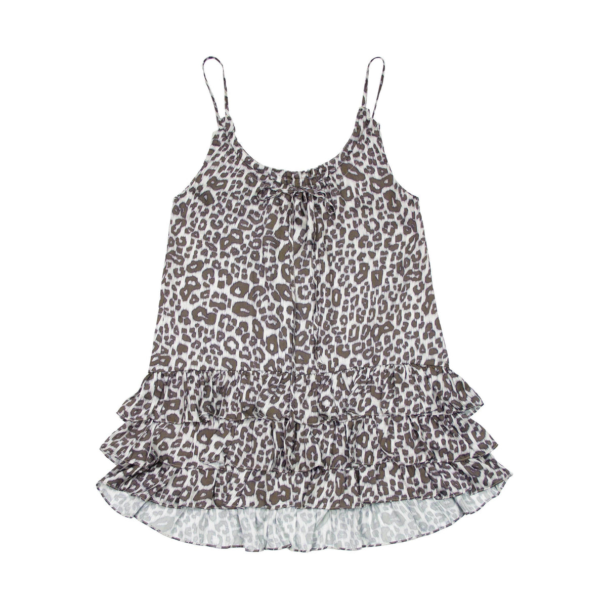 Leopard Print Ruffle Hem Adjustable Straps Women'S Polyester Slip Midi Dresses