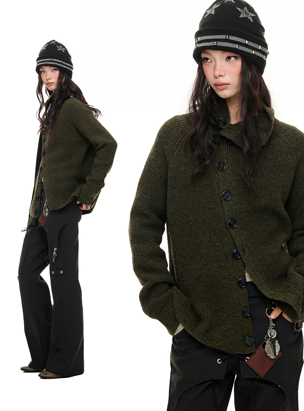High Neck Raglan Knit Cardigan (2color)