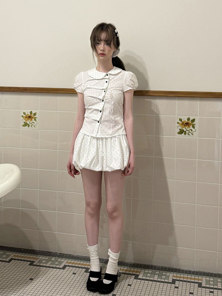 Romance Nanci Pleated Polka Dot Short Sleeve Skirt