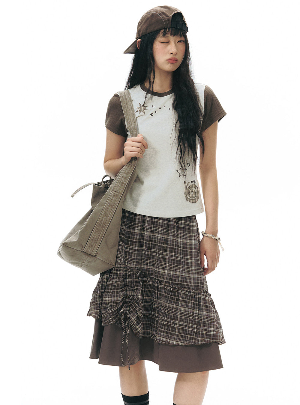 Layered Grid Ruffle Skirt (2color)