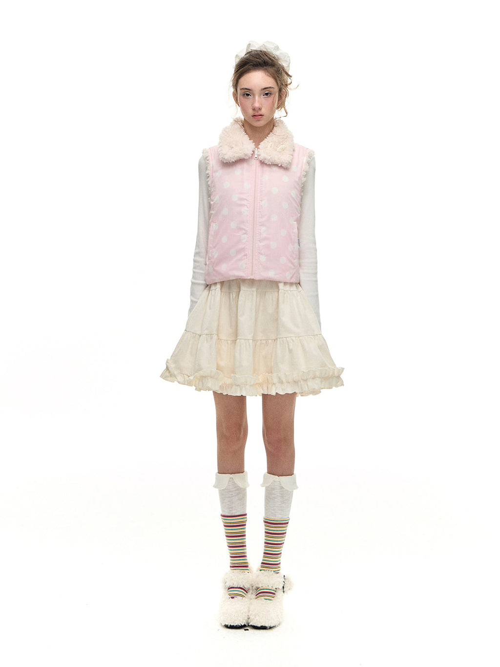 Romance Nanci Double-Sided Dot Sherpa Vest