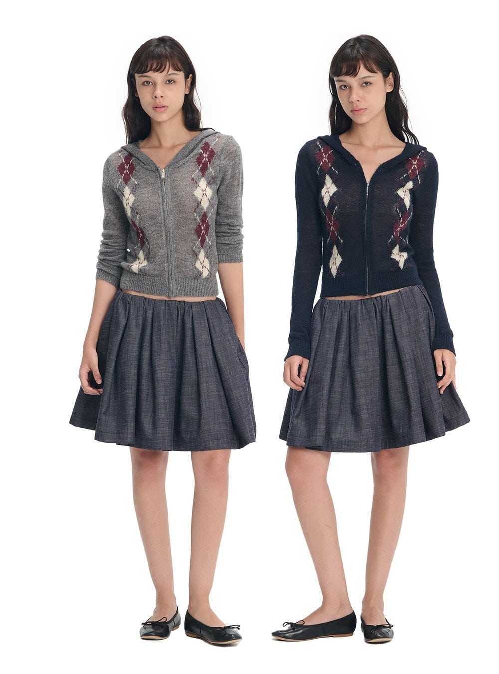 Vintage Argyle Hooded Cardigan (2color)