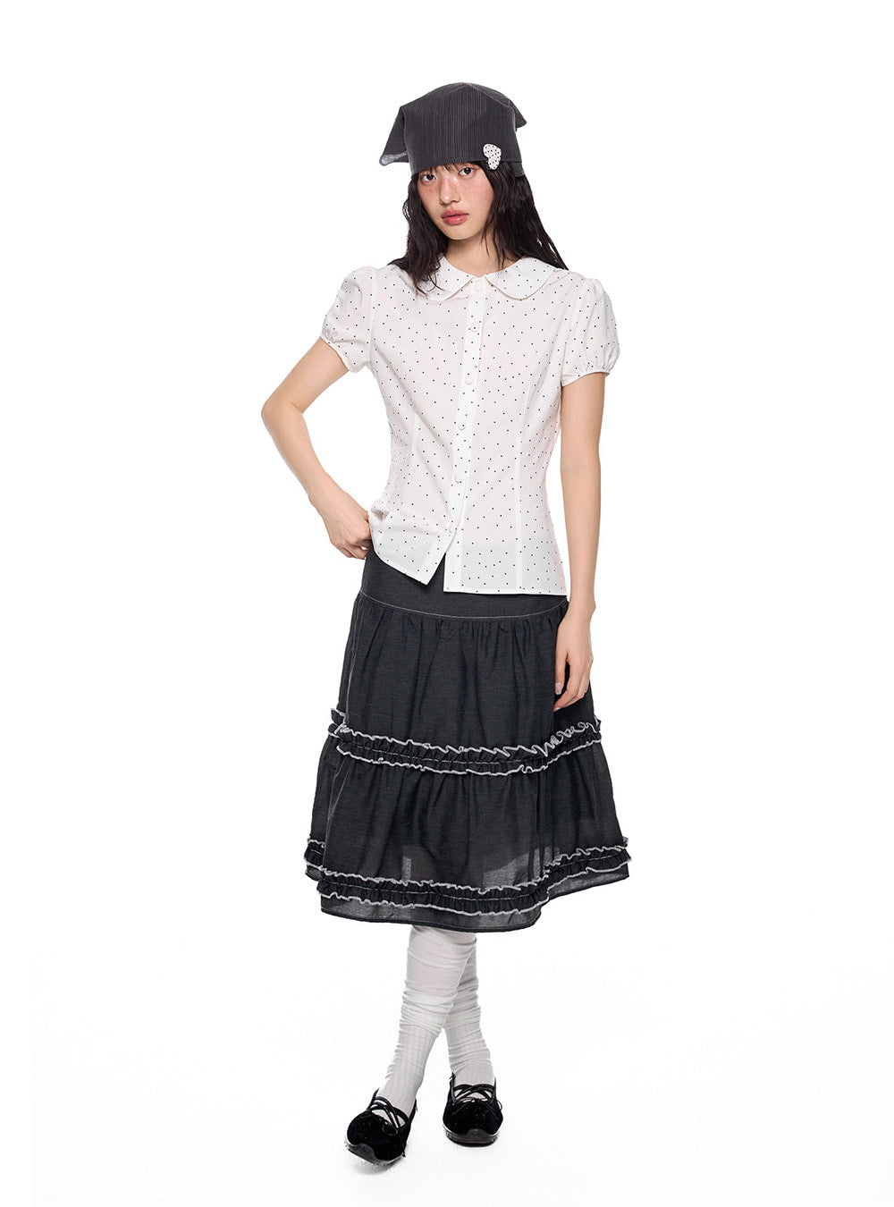 Tiny Dot Doll Collar Shirt Top