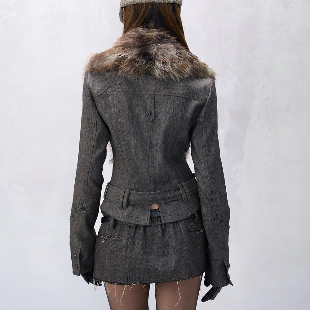 Vintage Two-Way Fur Denim Jacket