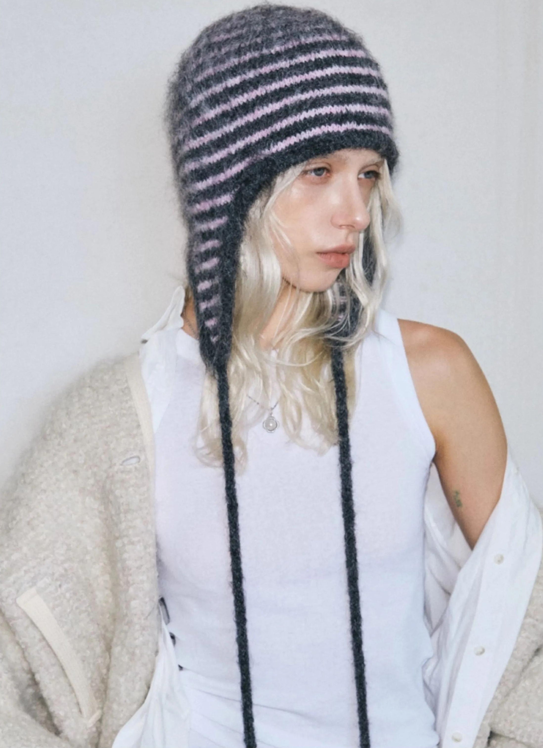 TRIA SELECT |  STRIPED KNIT EARFLAP HAT【ID:TN00003】