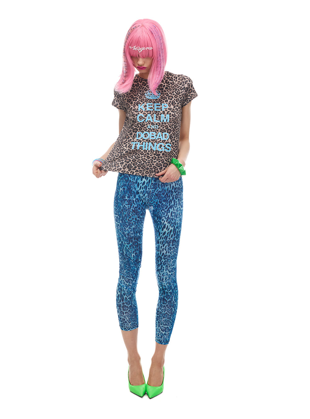 Blue Crown Leopard Slogan Top