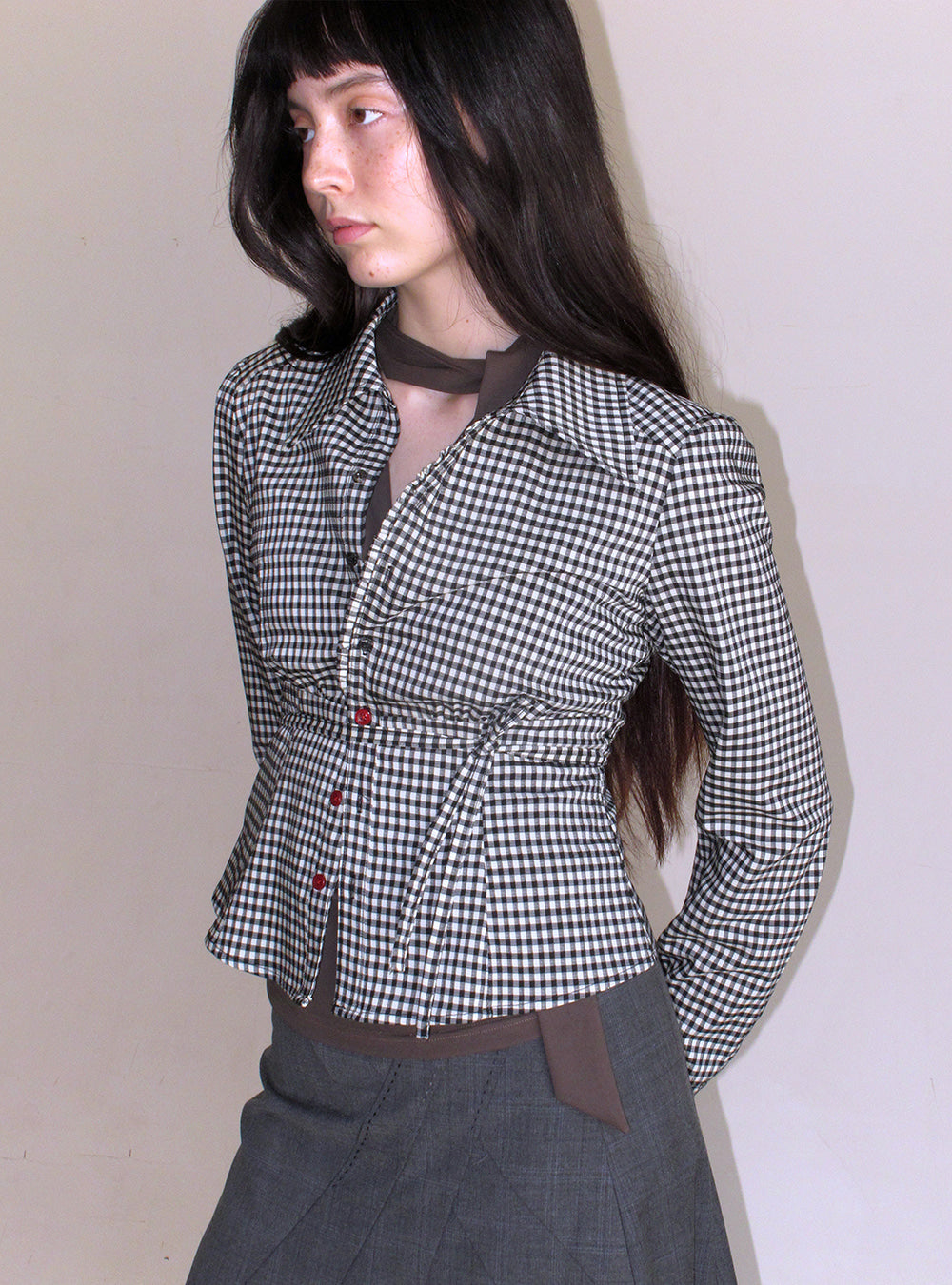 Tencel Check Button & Tie Detail Shirt