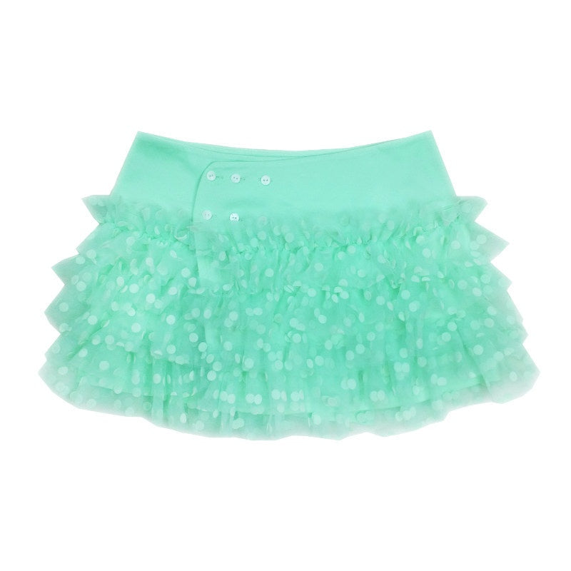 Core Spun Casual Pleated Puff Skirt Mid Waist Girls Mint Gray Mini Skirts