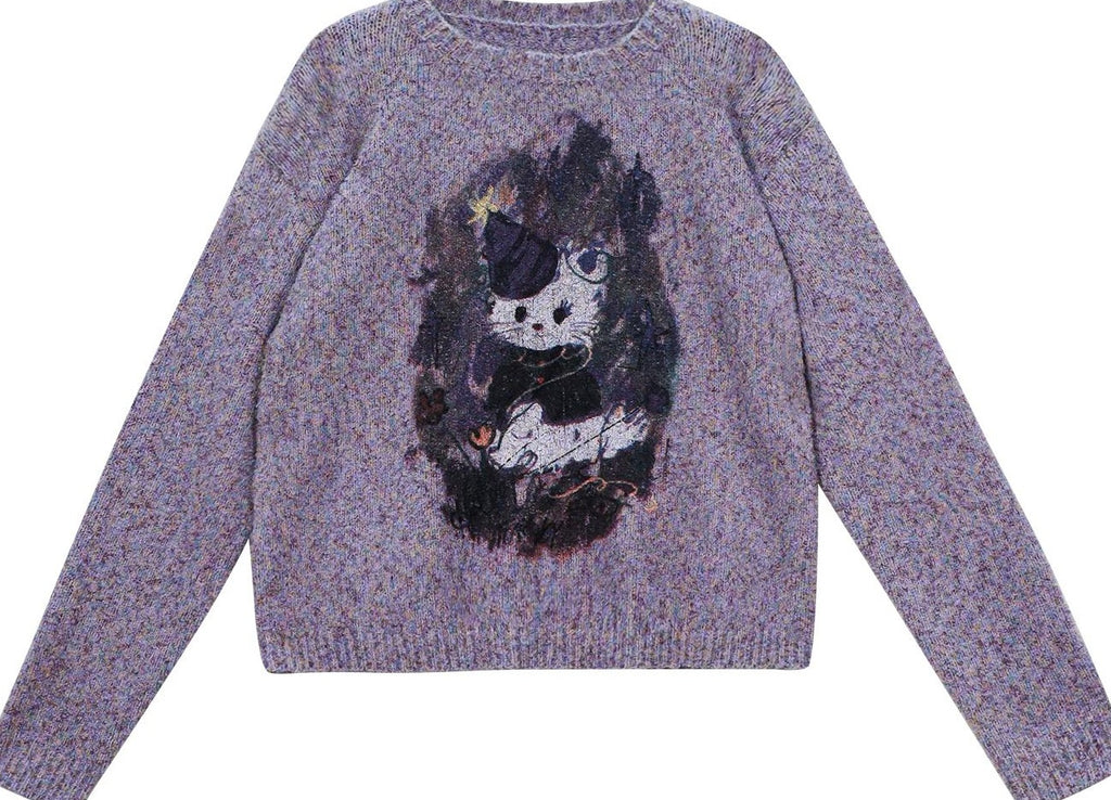 Girlyhalo |  RETRO PRINTED KNITTED SWEATER【ID:TN00008】