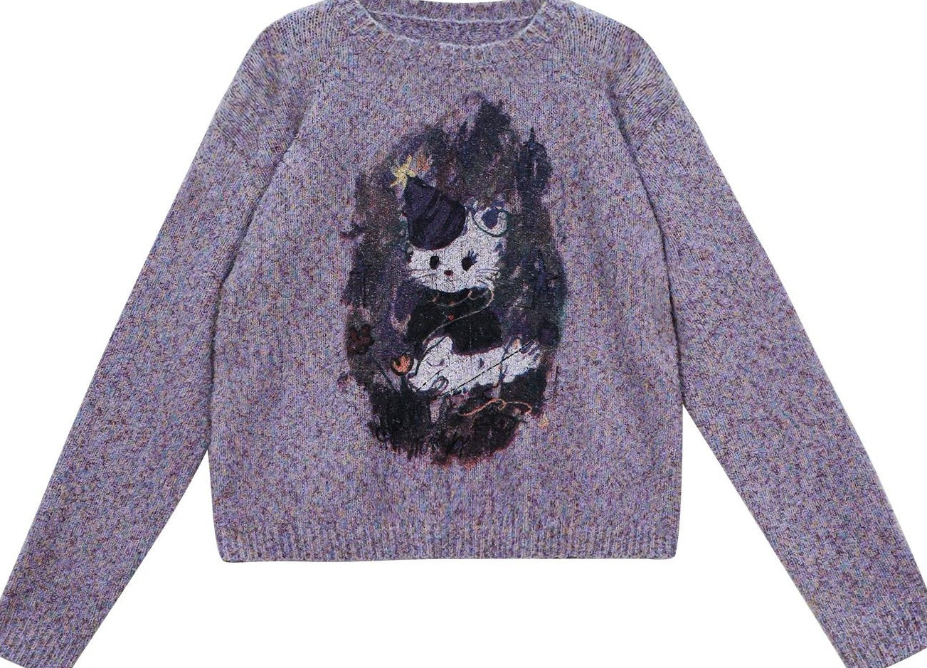 Girlyhalo |  RETRO PRINTED KNITTED SWEATER【ID:TN00008】