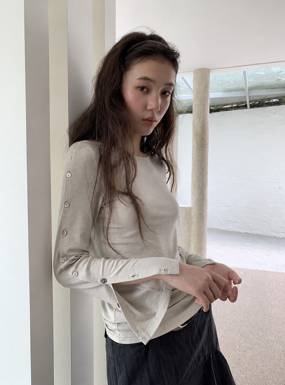 Buttoned Flare Sleeve Top