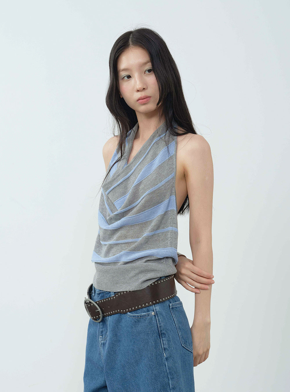 Stripe Halterneck Swing Vest