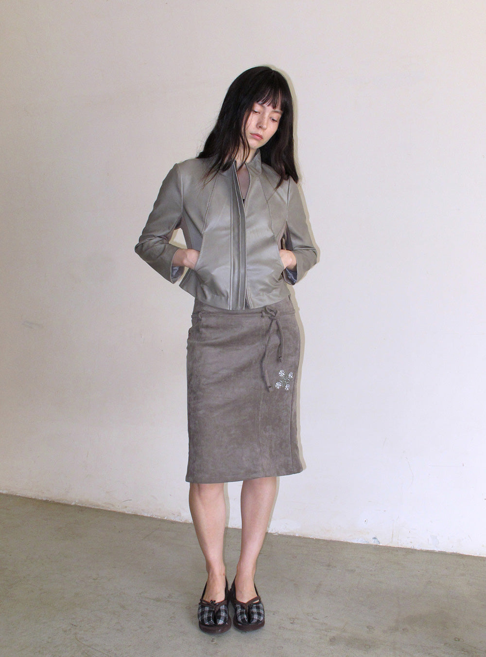 Soft Suede Botanical Stitch Midi Skirt