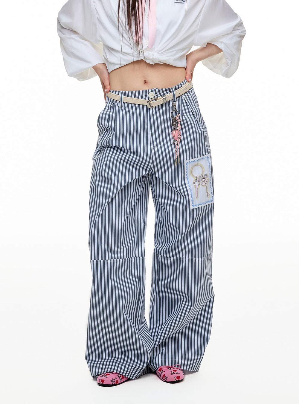 Casual Patchwork Stripe Wide Pants