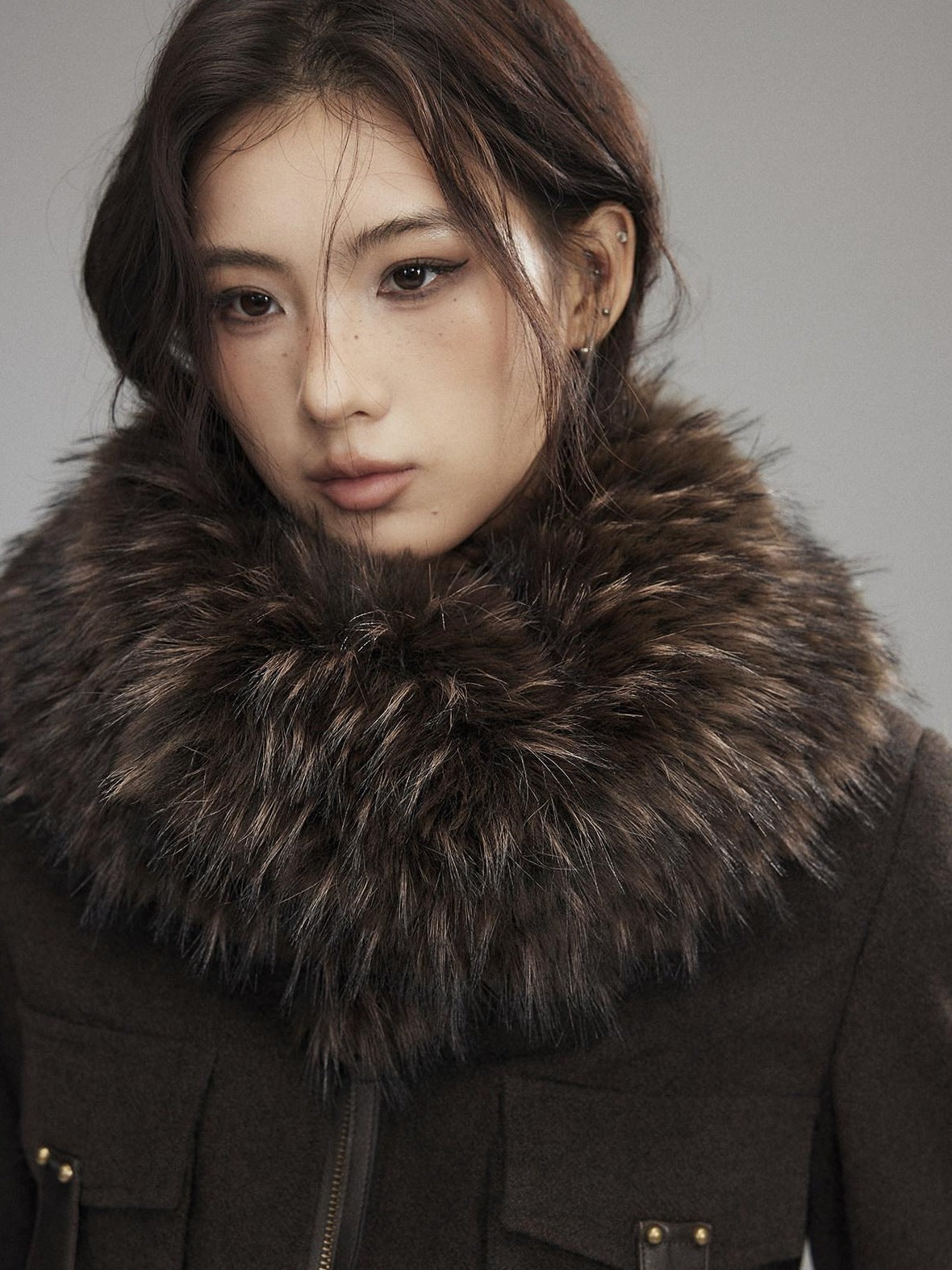 Thick Wool Blend Slim Fit Sexy Lapel Zipper Brown Everyday Women Cropped Jackets
