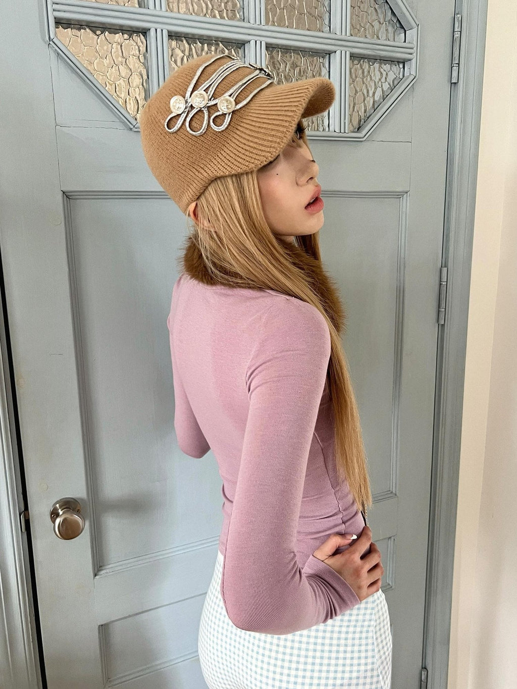 Cozy Thermal Knit Curved Brim Casual Unisex Large 58 To 60 Cm Blue Brown Caps
