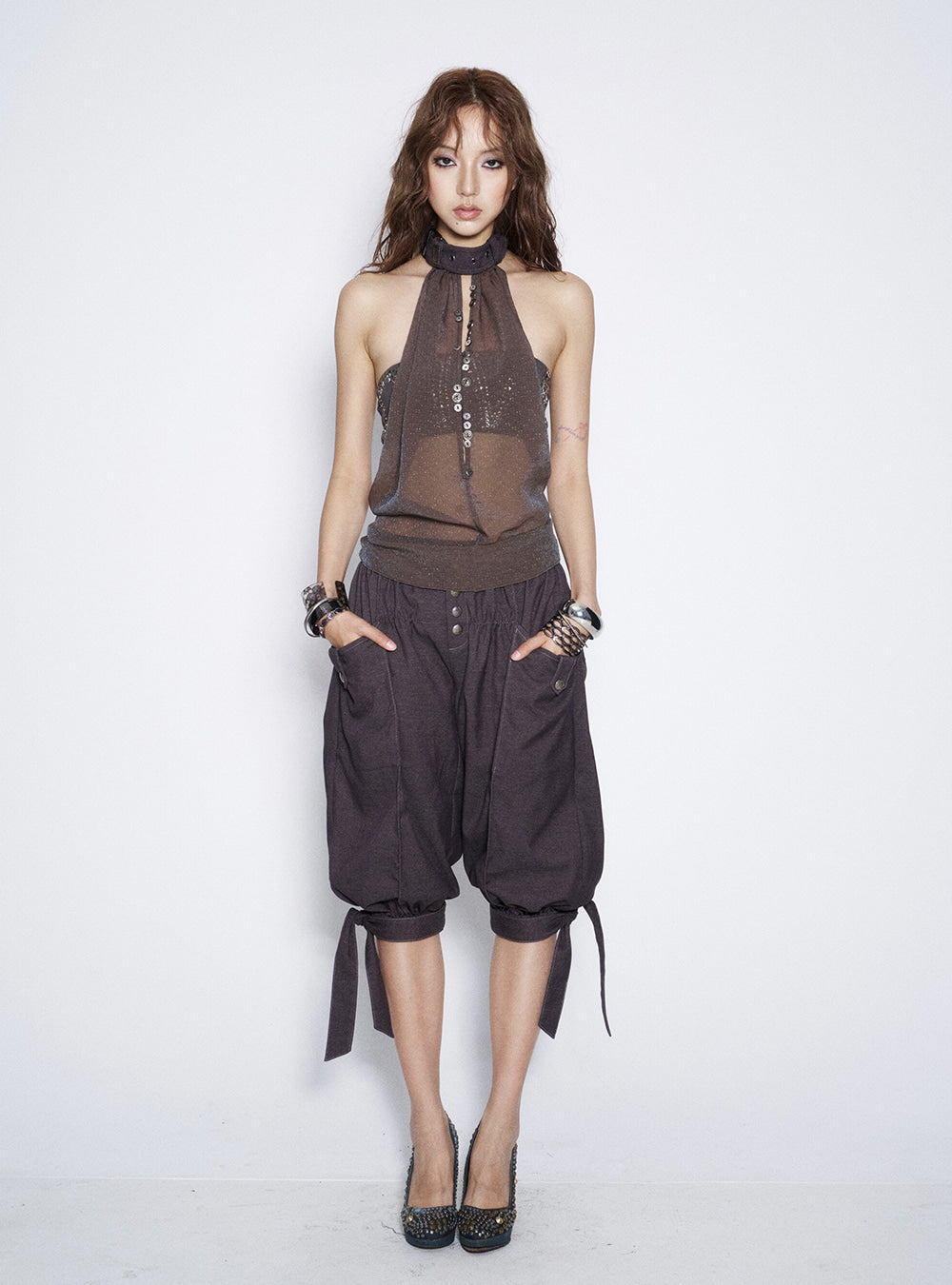 Noir Sheer Drape Halter Two-Piece Set