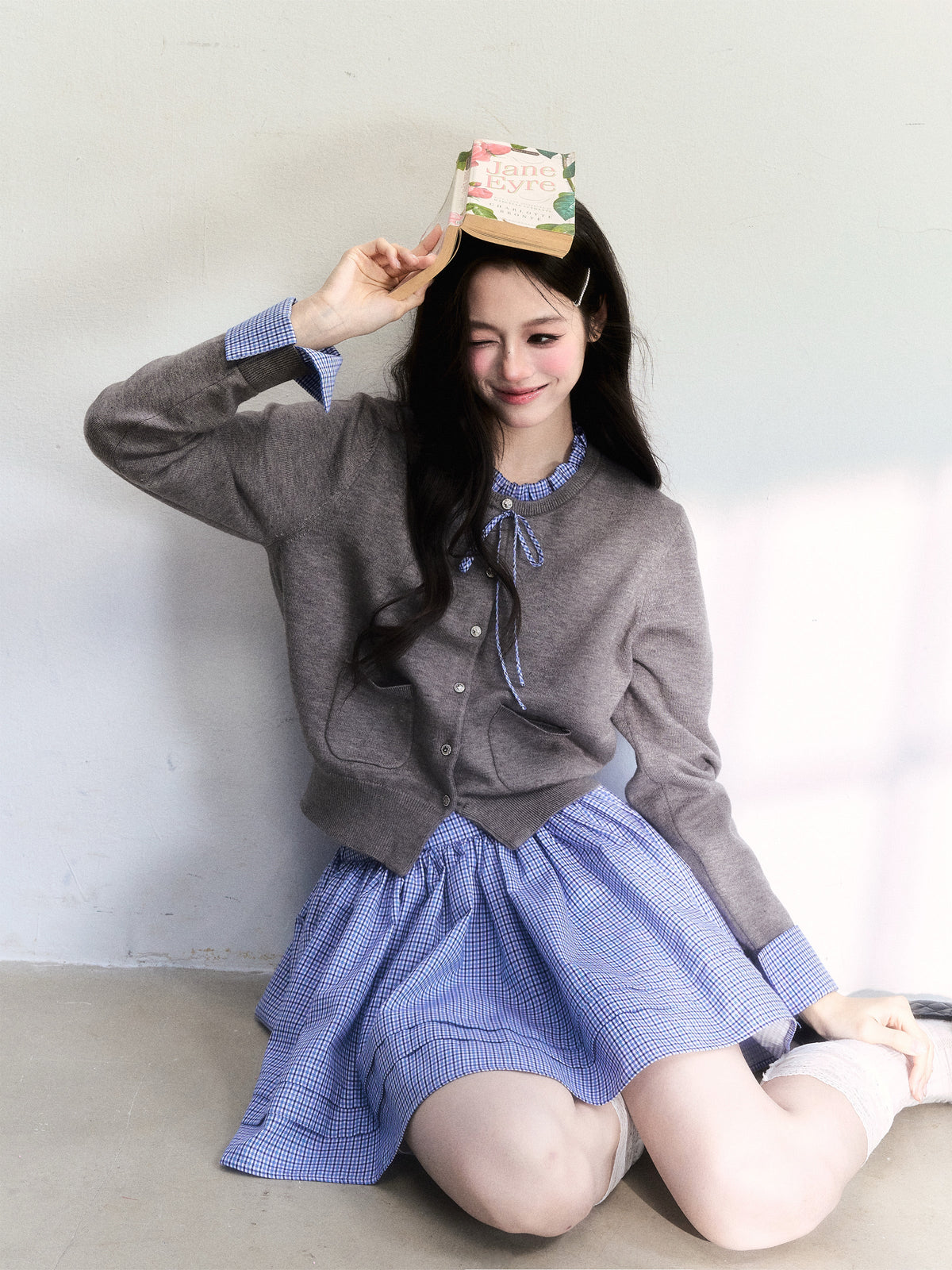 Cuffed Sleeve Ruffle Neck Cardigan & Skirt