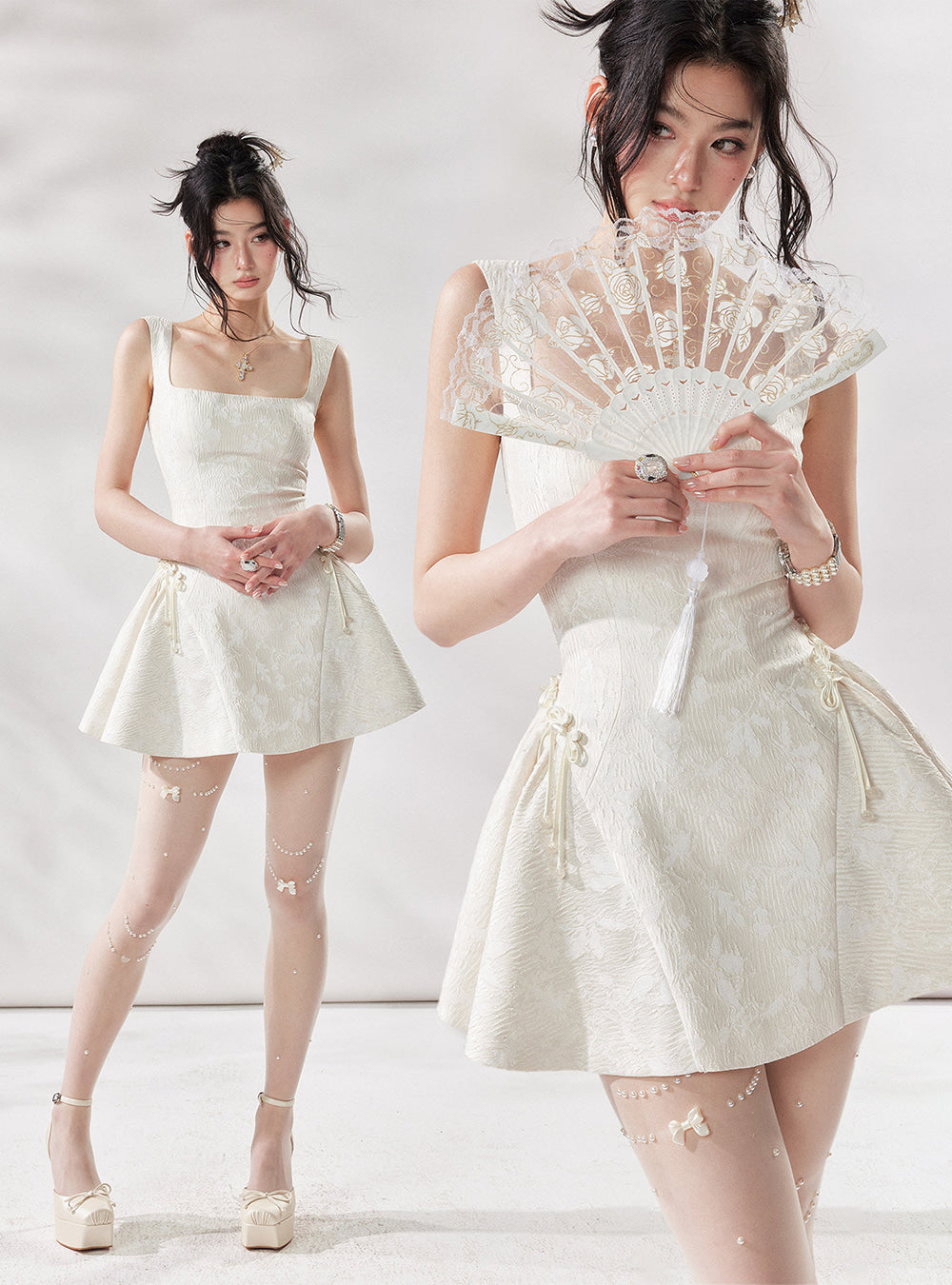 Square Strap Jacquard Dress
