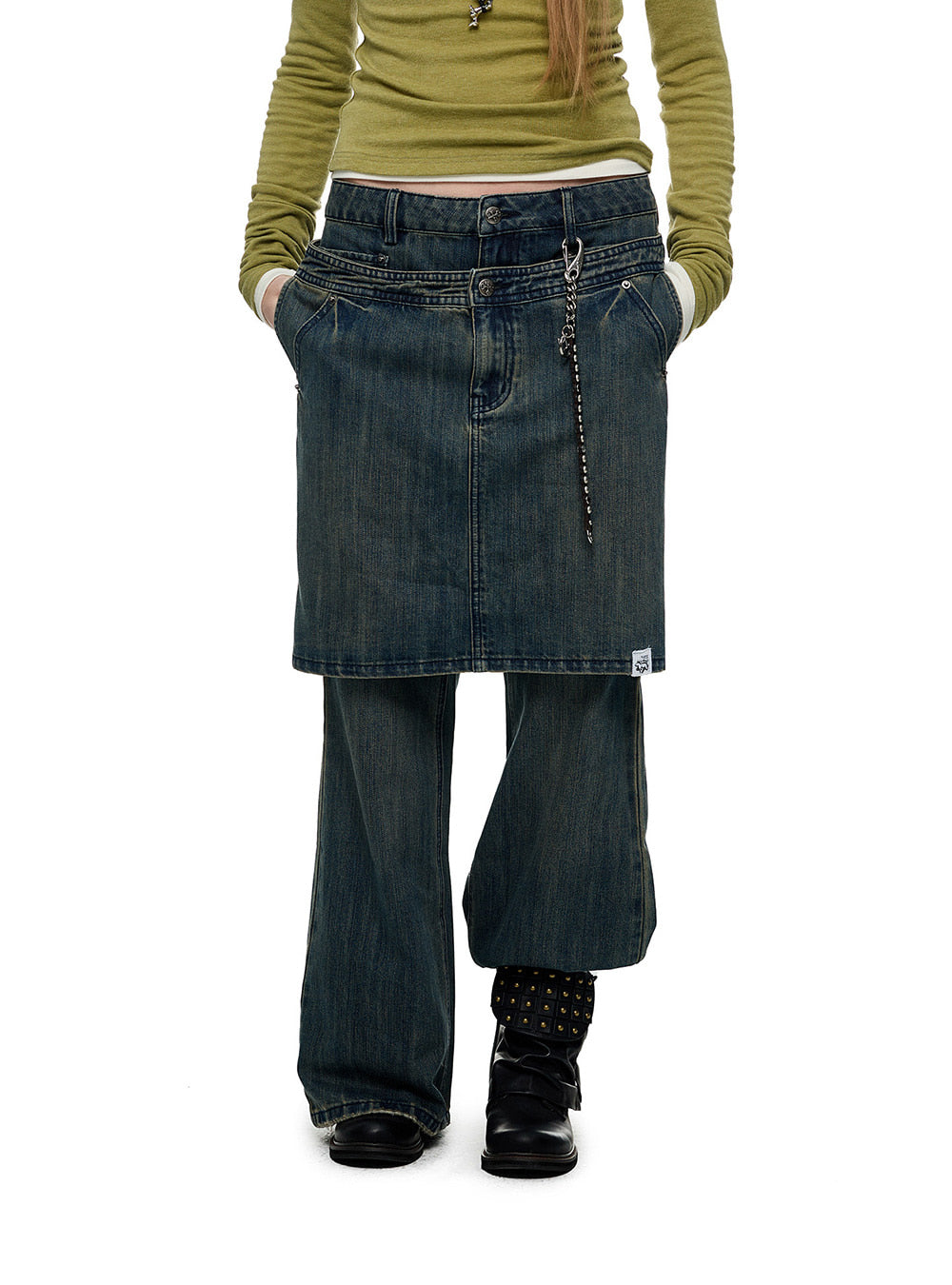 Layered Illusion Retro Denim Pants
