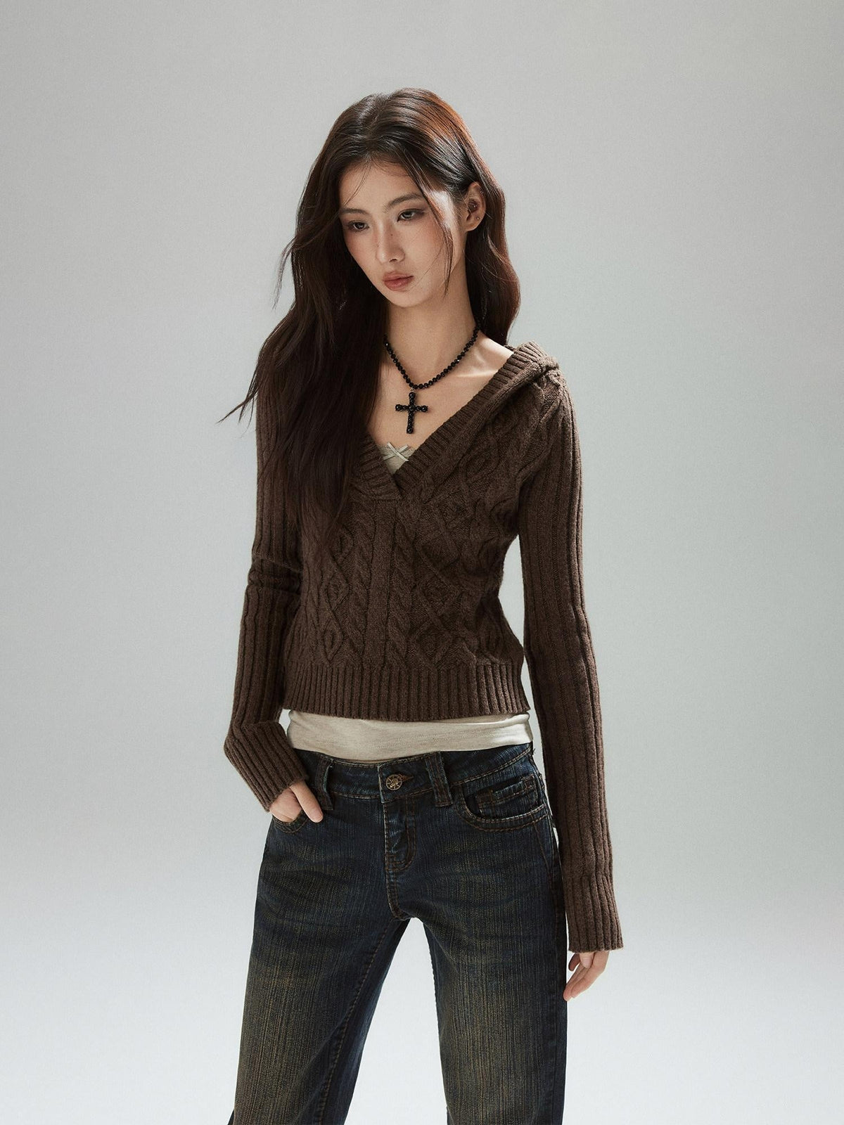 Wool Blend V-neck Slim Pullover Two Piece Cami Set Casual Sweaters